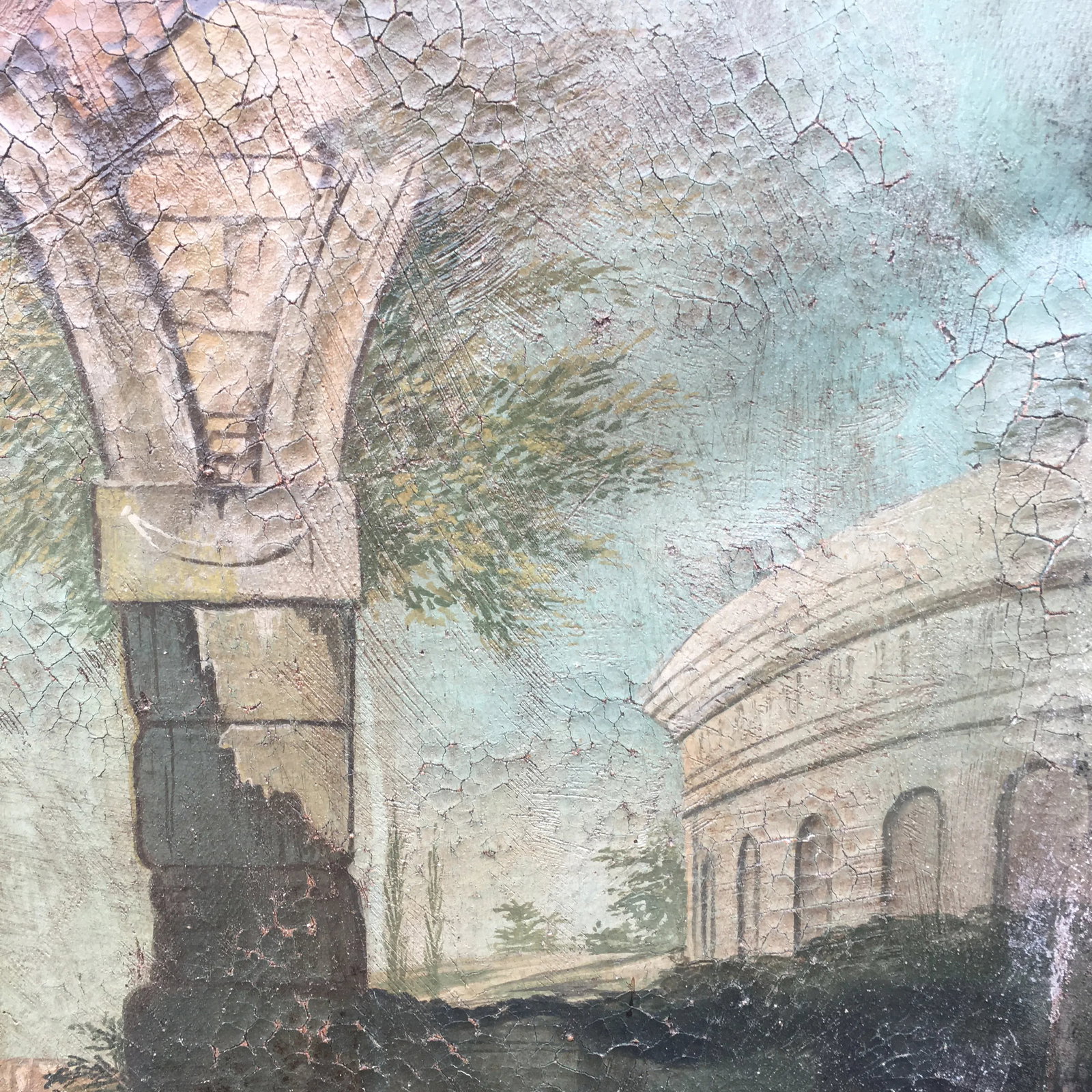 1940s Italian "Cane Da Caccia Tra Le Rovine" Landscape Painting on Canvas 4' - 6