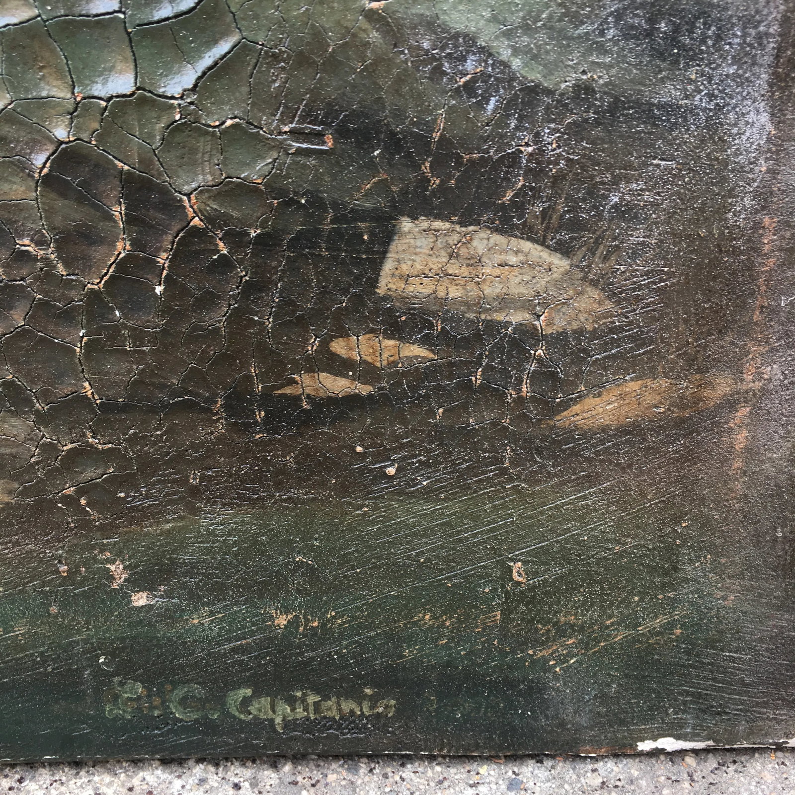 1940s Italian "Cane Da Caccia Tra Le Rovine" Landscape Painting on Canvas 4' - 8
