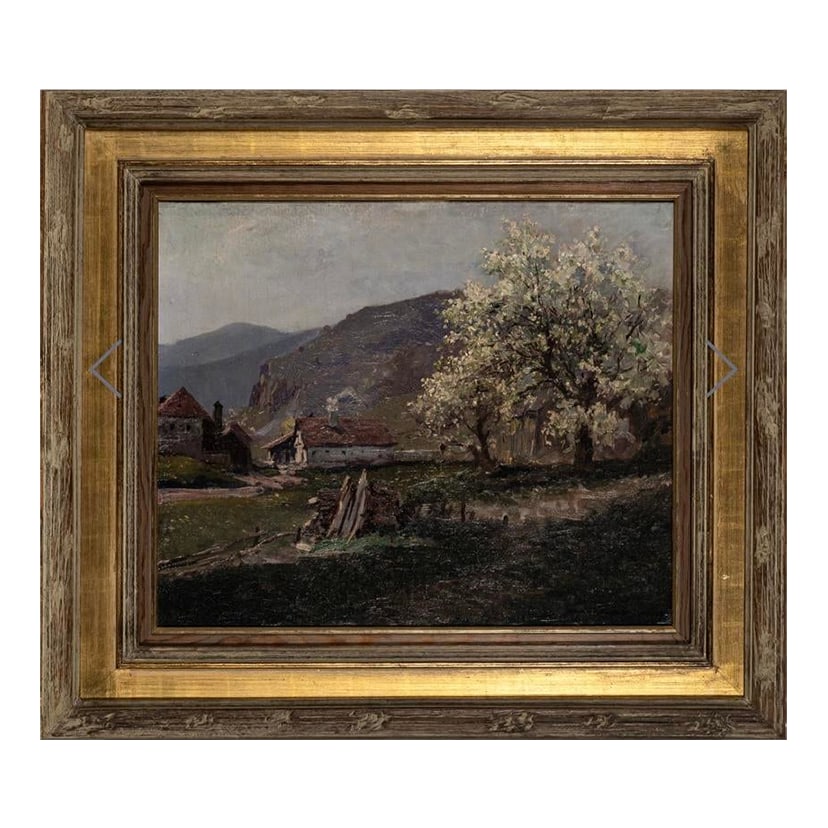 Antique Oil Painting, Alpine Landscape in Spring by Karl Ludwig Prinz: An early century oil painting of an alpine landscape in Spring by Karl Ludwig Prinz (Austrian, 1875-1944). lower right Painting - 19 1/2 x 23 3/4 inches (49.5 x 60.5 cm) Frame - 29 1/8 x 33 1/8 inches