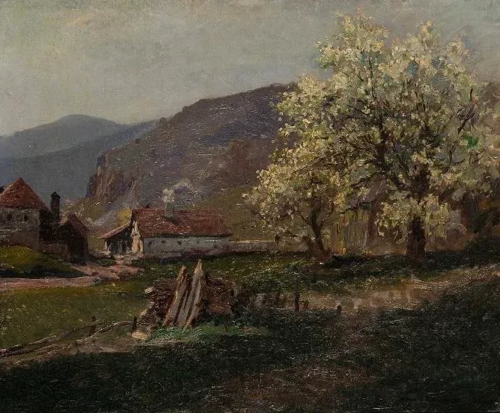 Antique Oil Painting, Alpine Landscape in Spring by Karl Ludwig Prinz - 3