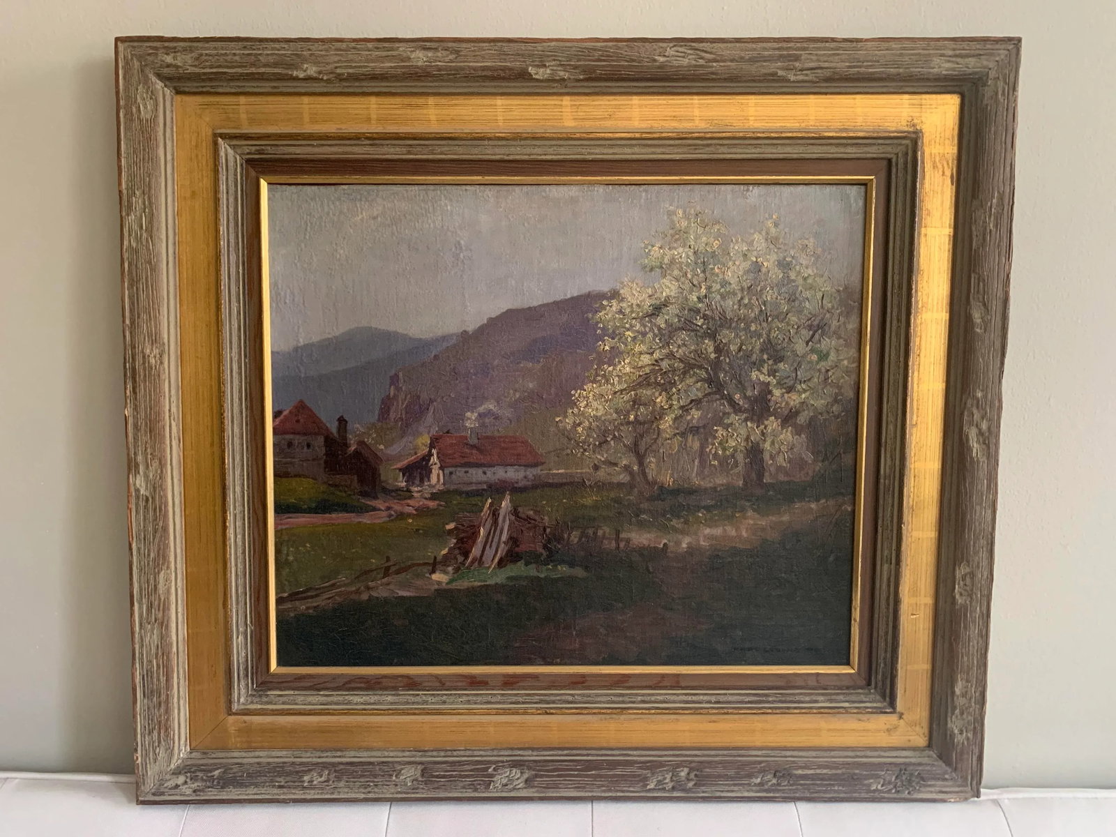 Antique Oil Painting, Alpine Landscape in Spring by Karl Ludwig Prinz - 5