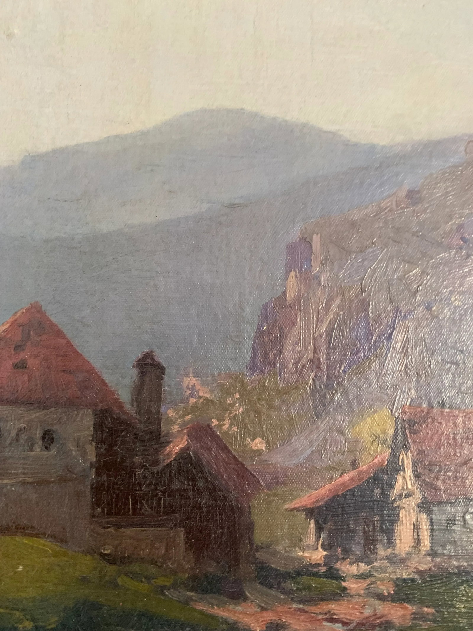 Antique Oil Painting, Alpine Landscape in Spring by Karl Ludwig Prinz - 8