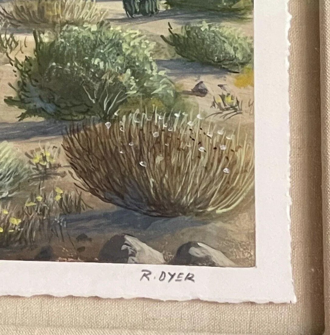 Desert Landscape with Mountains and Cacti Fine Art Monoprint "Distant Peaks" by R. Dyer - 6