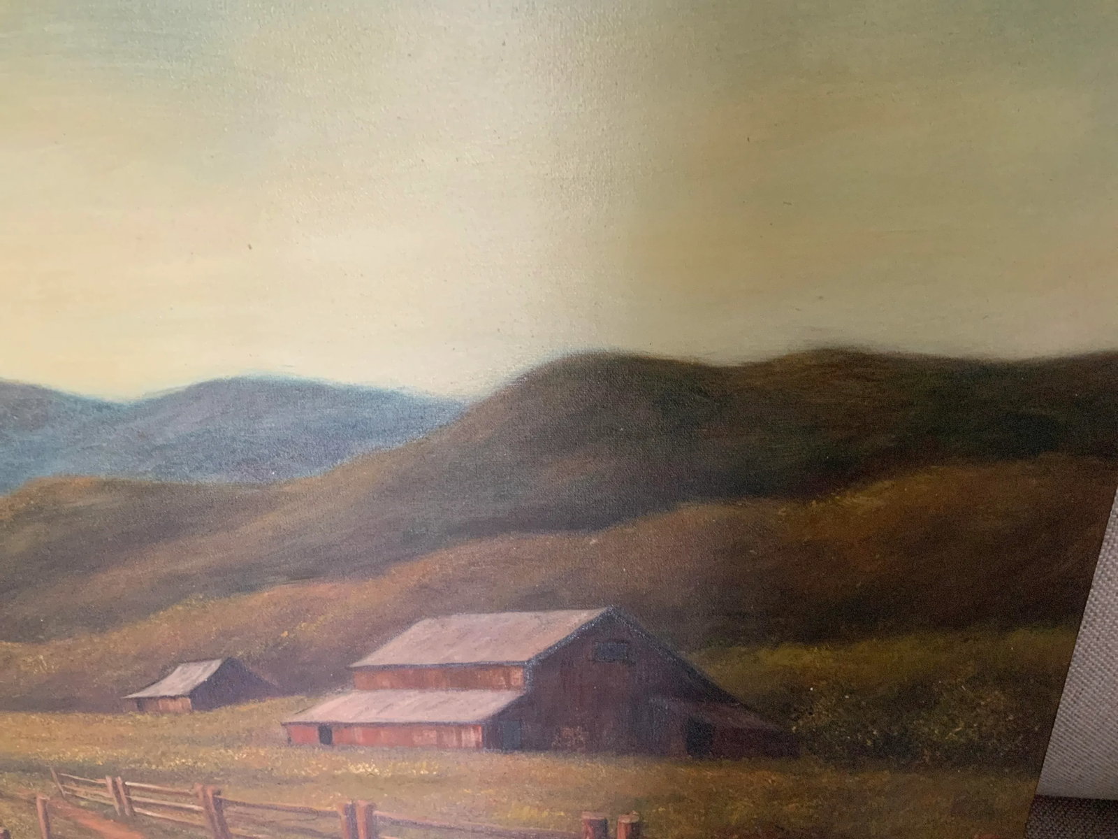 1980s "The Farm" Rustic Landscape Oil Painting on Canvas - 4
