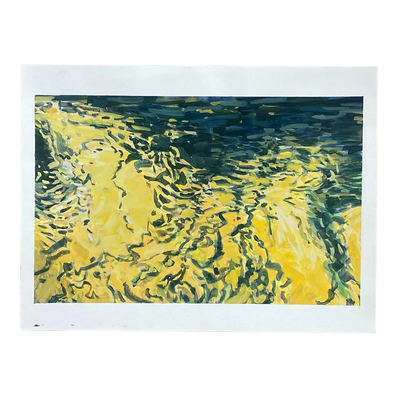 Moving Water, Impressionist Painting, on Paper: Impressionsist painting on heavy archival watercolor paper. A painting in my moving water series. Paper measures 18x24 inches. Image measures 14x22 inches. Piece ships unframed. Condition: