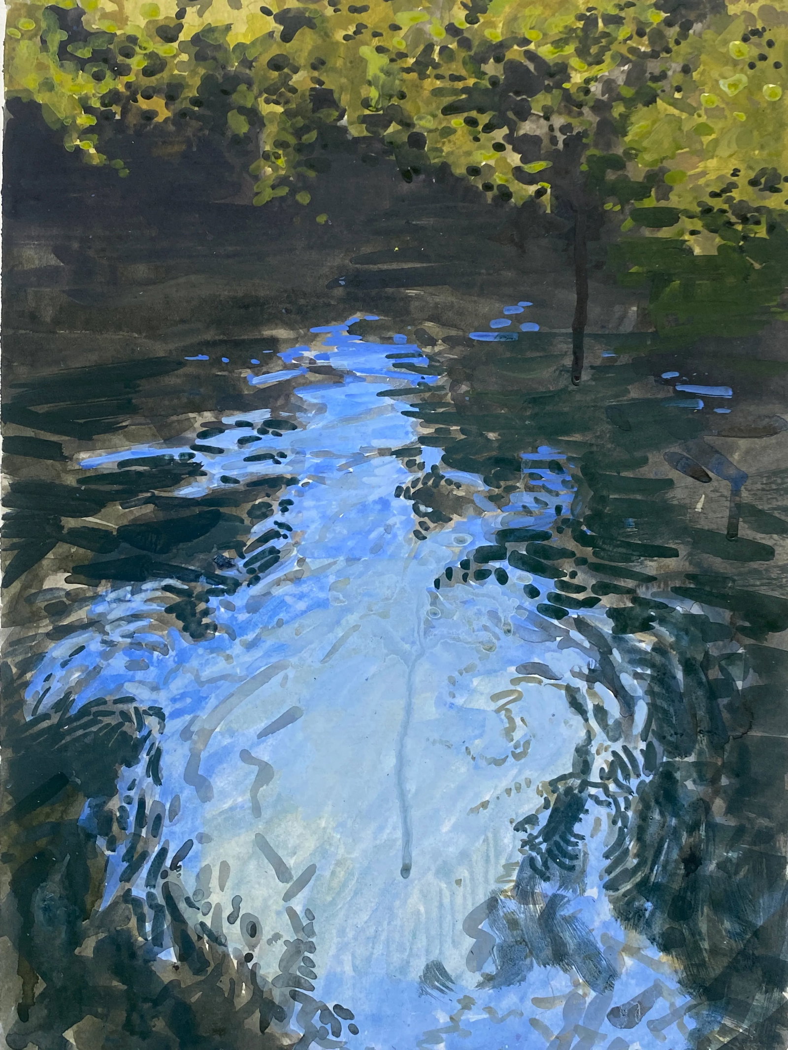 Impressionist Style Painting of Moving Water on Paper by Bryan Young - 2