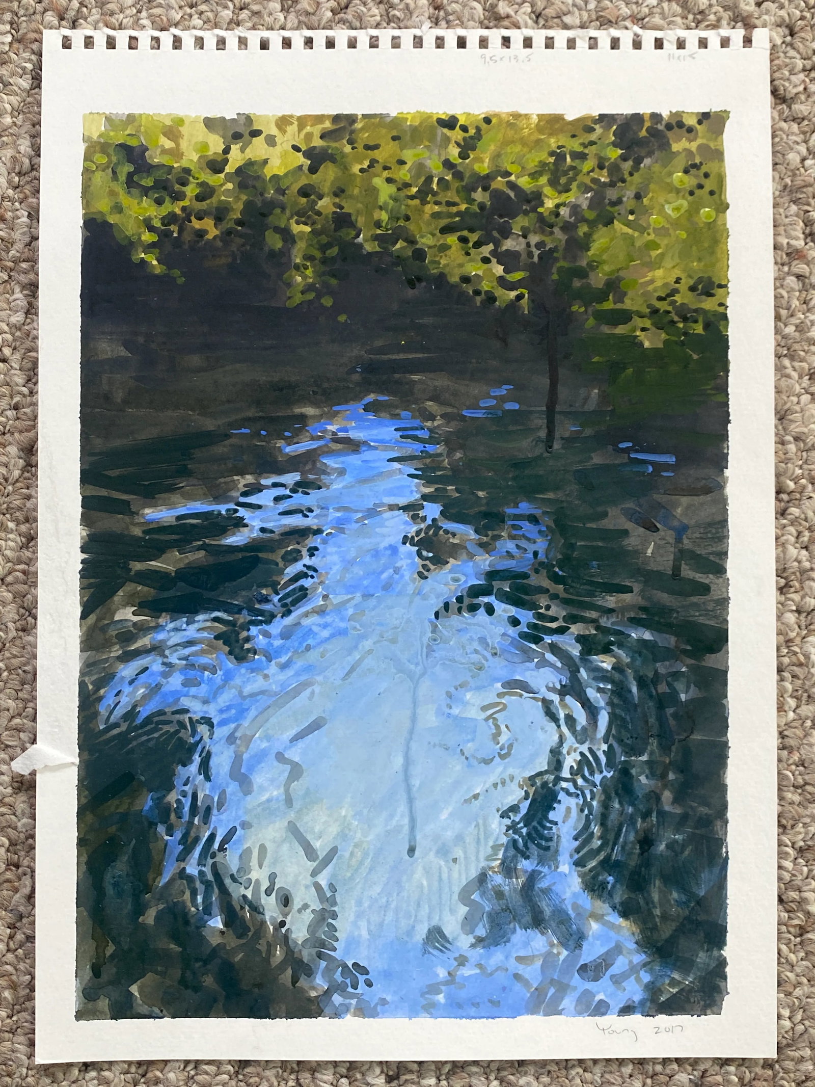 Impressionist Style Painting of Moving Water on Paper by Bryan Young - 3