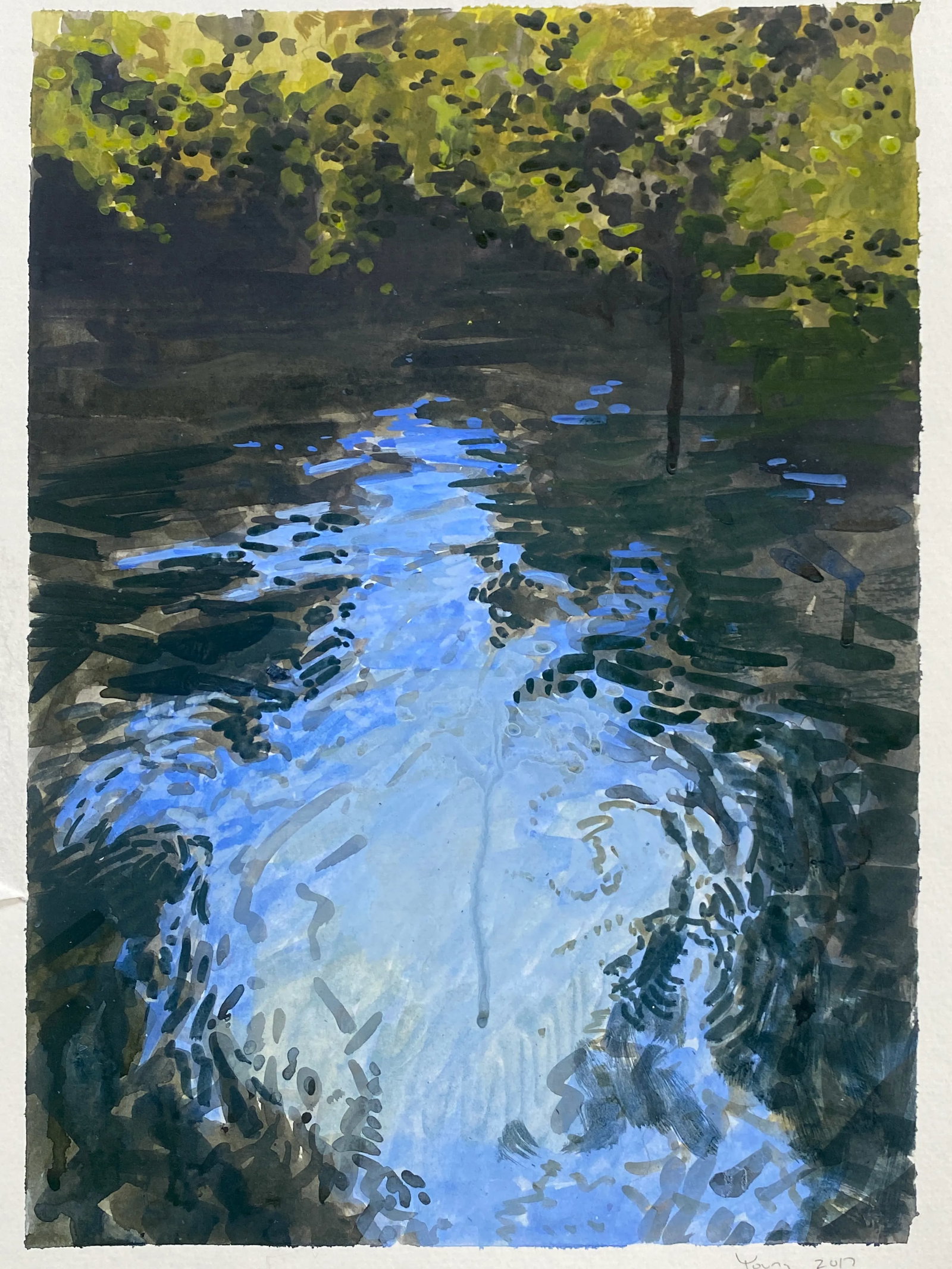 Impressionist Style Painting of Moving Water on Paper by Bryan Young - 4