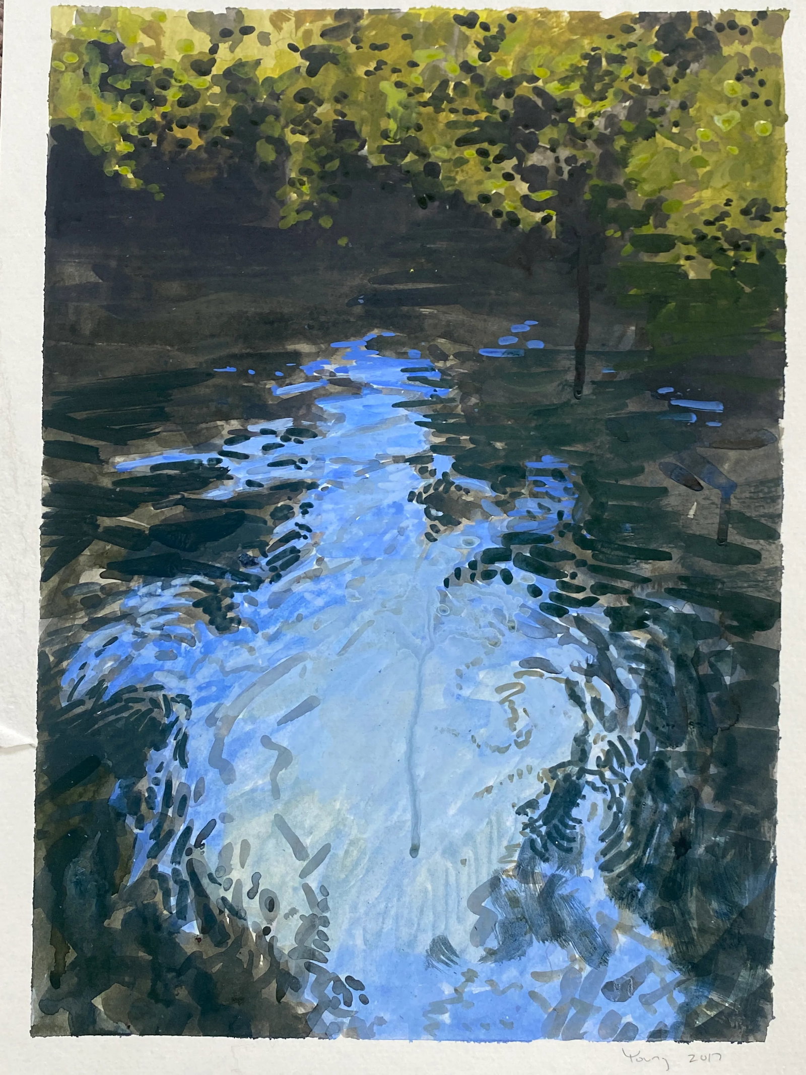 Impressionist Style Painting of Moving Water on Paper by Bryan Young - 5