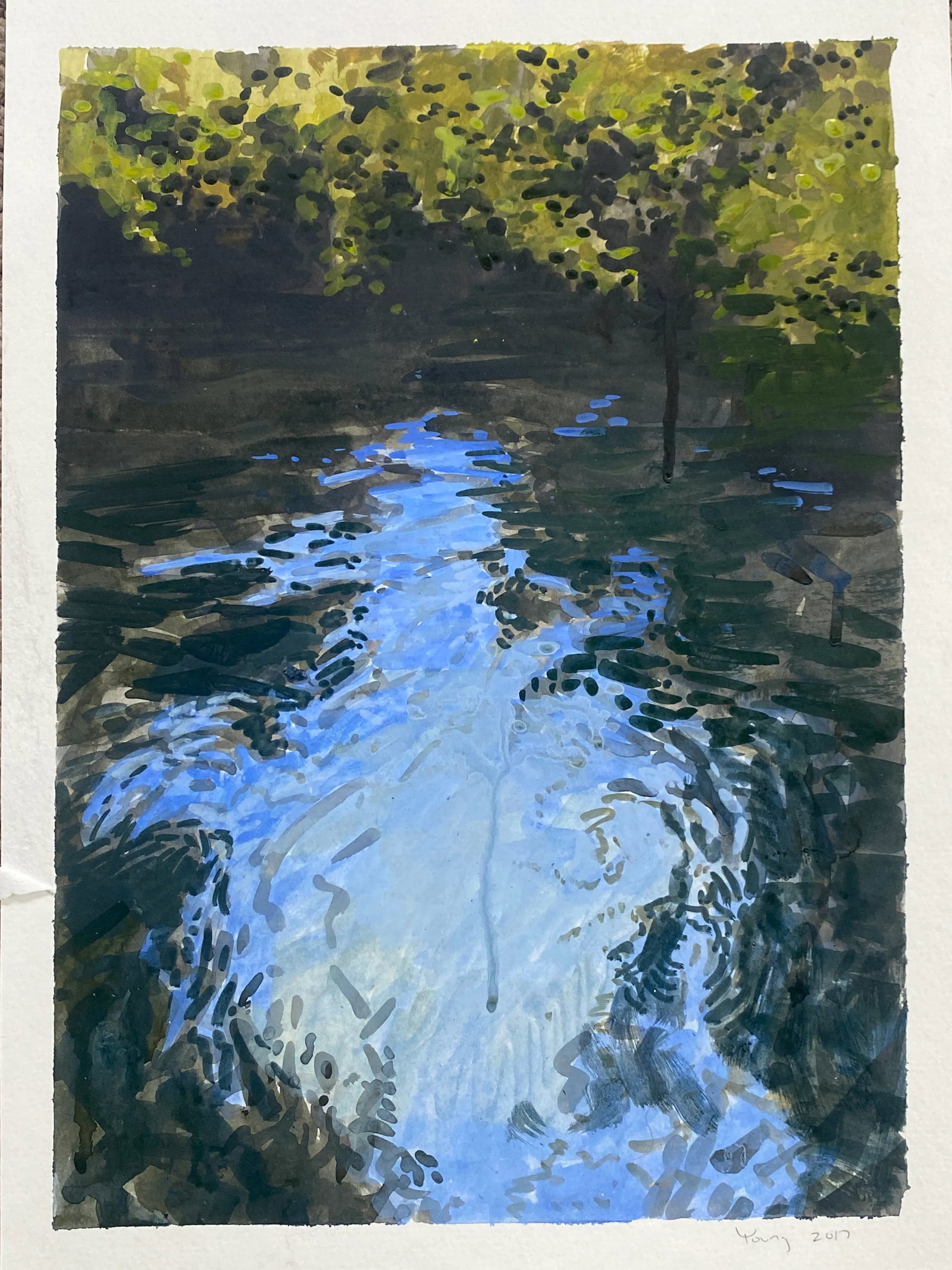 Impressionist Style Painting of Moving Water on Paper by Bryan Young - 6