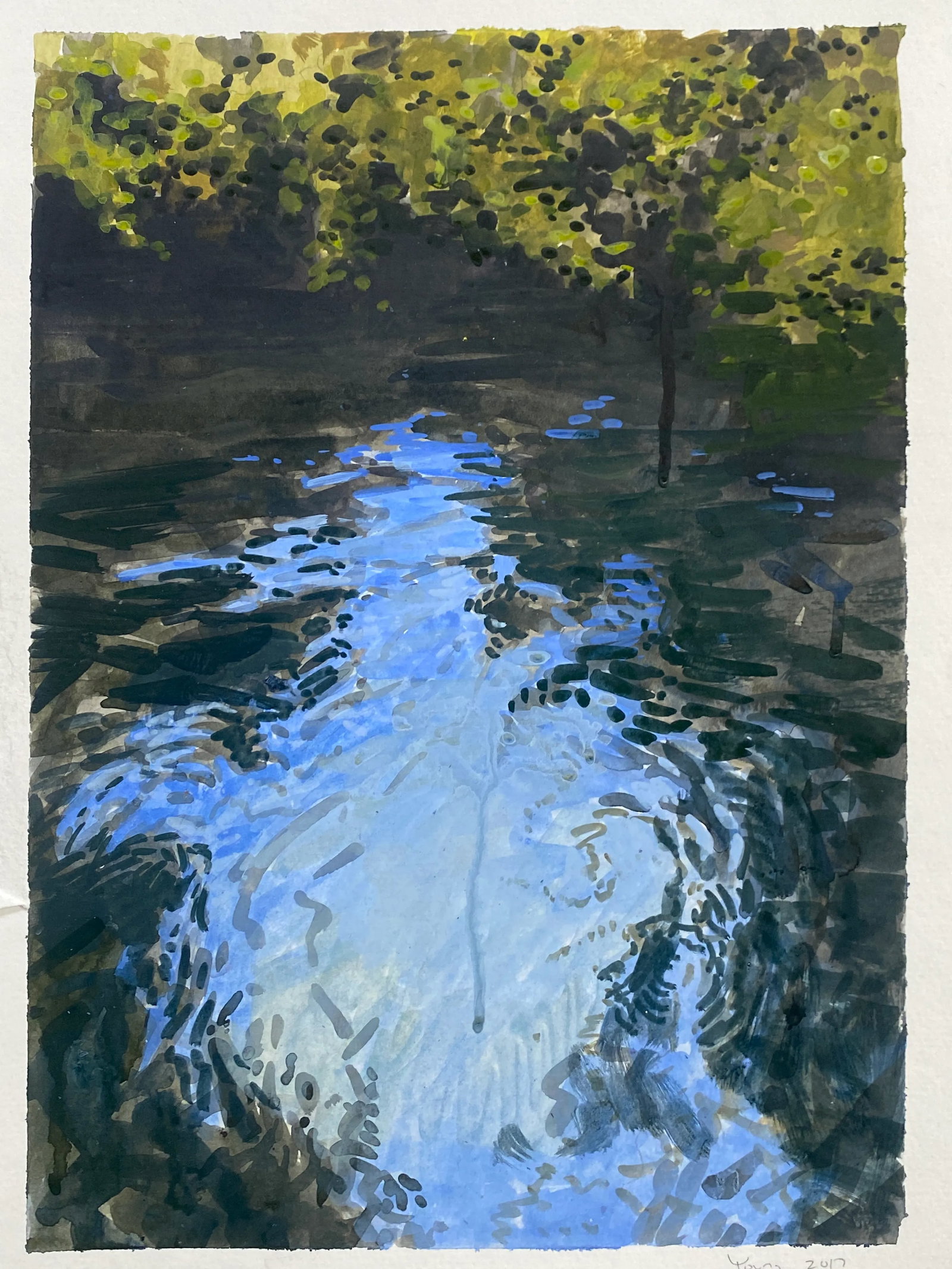 Impressionist Style Painting of Moving Water on Paper by Bryan Young - 7