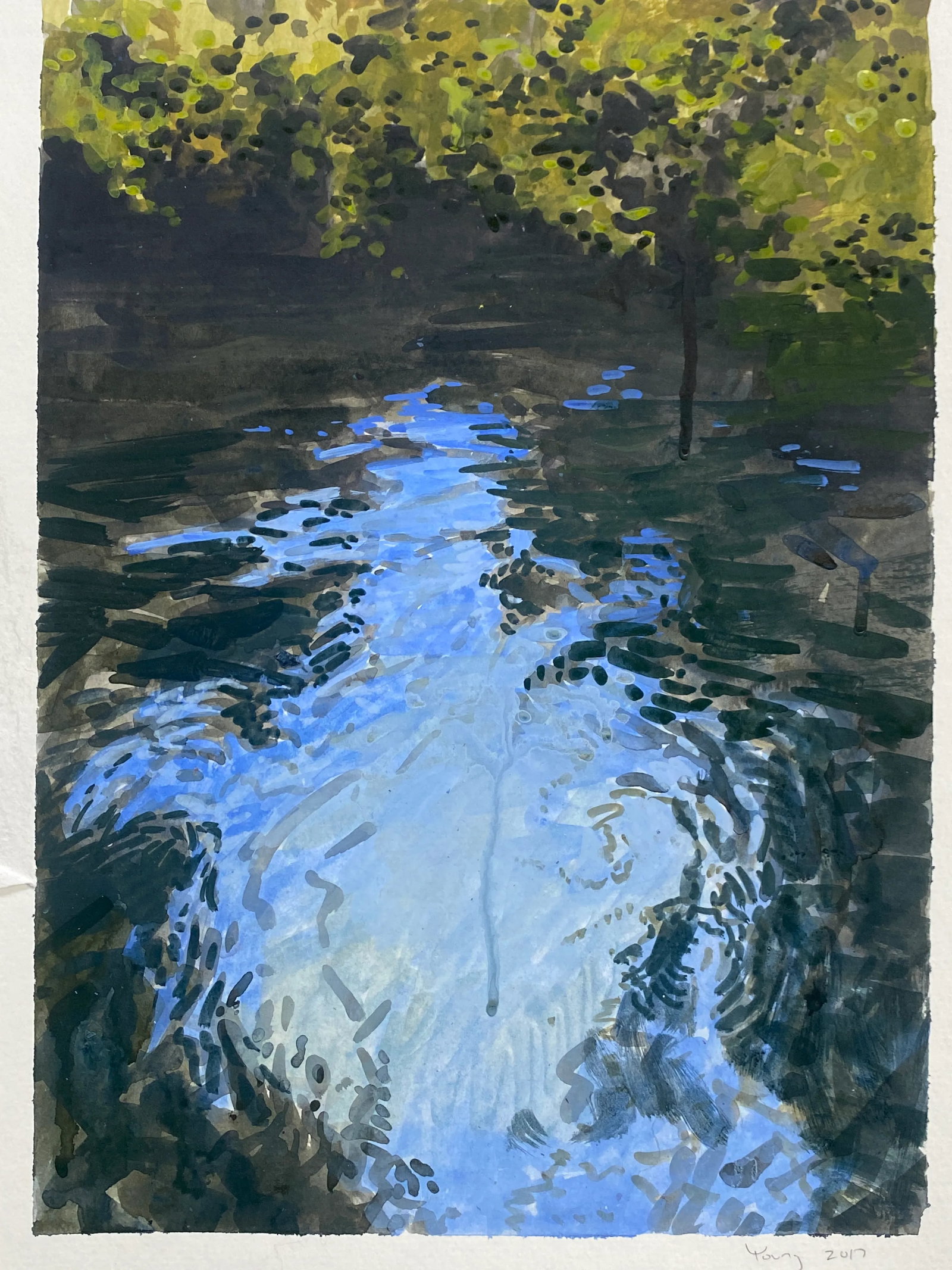 Impressionist Style Painting of Moving Water on Paper by Bryan Young - 8