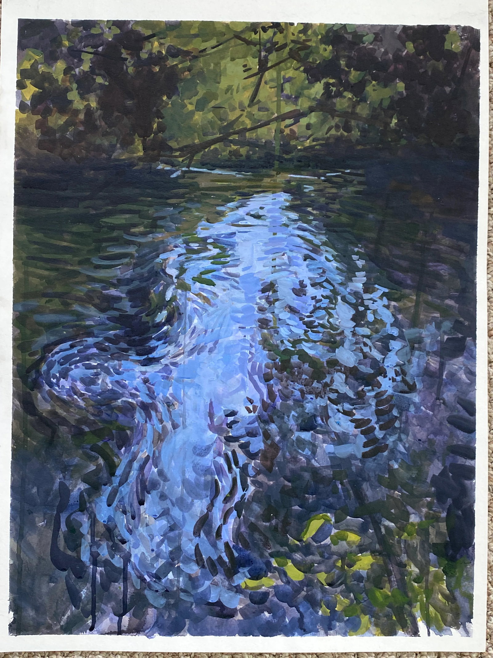 Impressionist Style Painting on Paper Part of the Moving Waters Series - 2