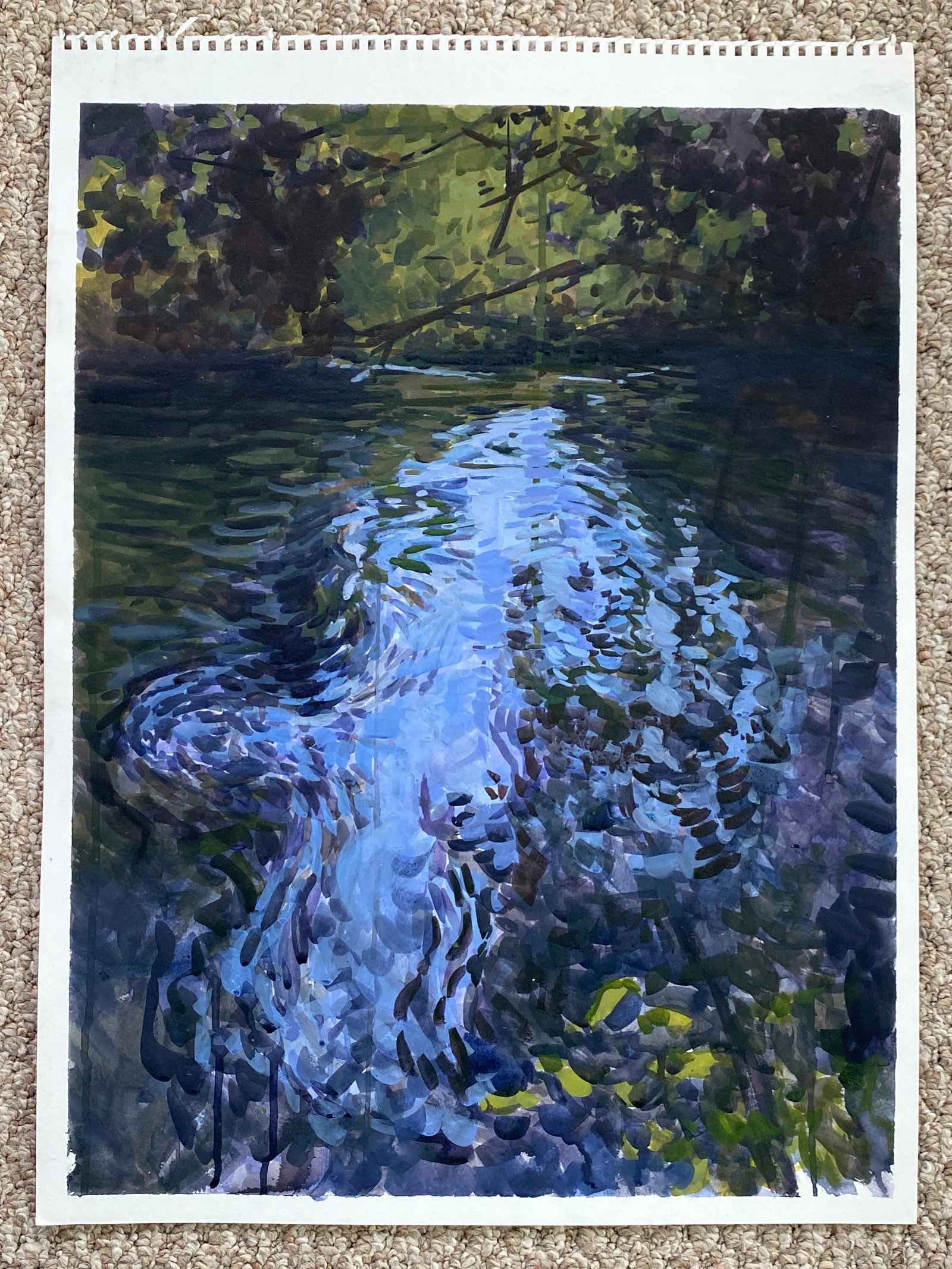 Impressionist Style Painting on Paper Part of the Moving Waters Series - 6