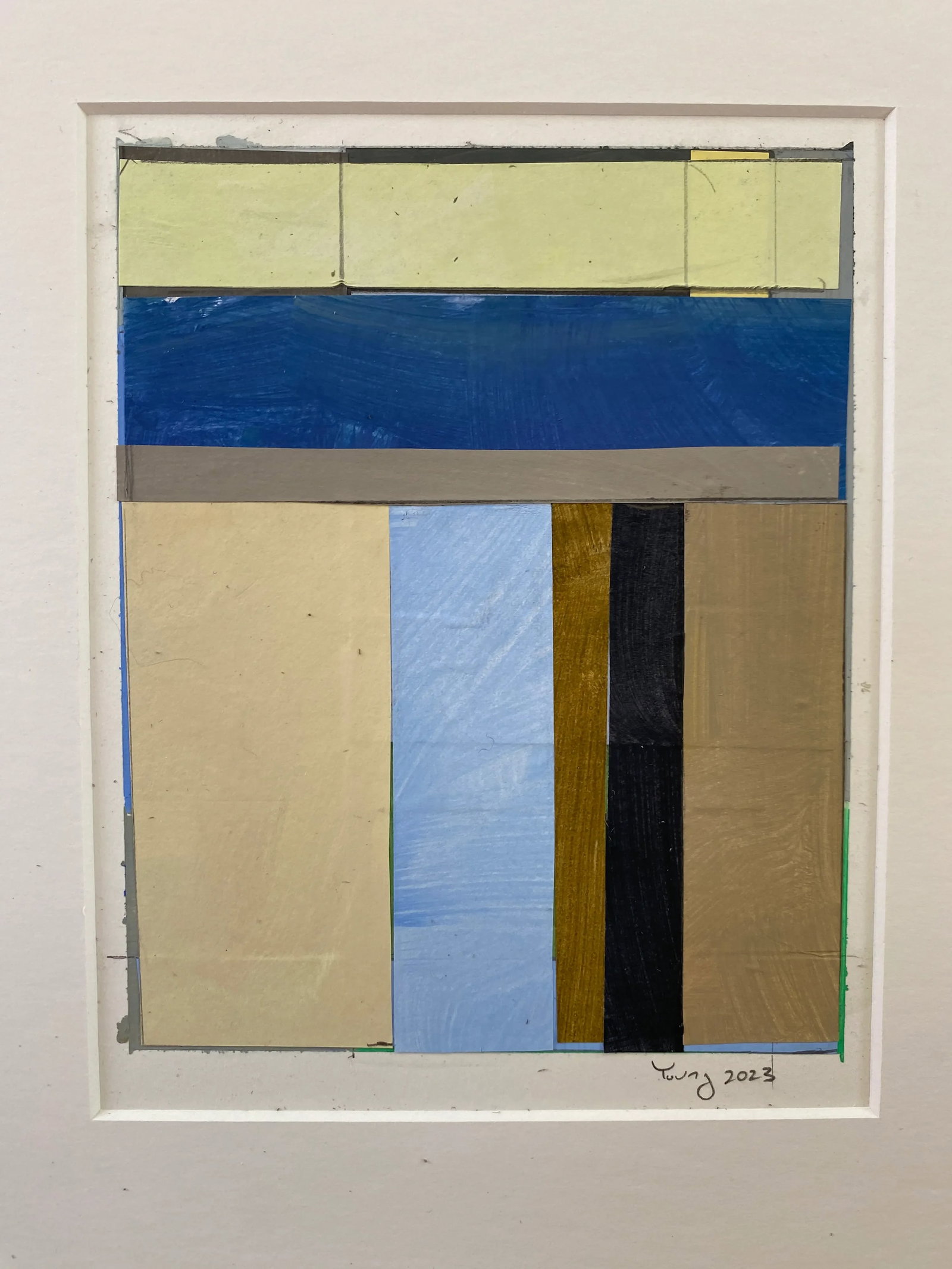 Lakes Series Contemporary Original Abstract Landscape Collage Painting on Paper by Bryan Young: Lakes series, painted collage on paper. Piece measures 12x16 inches framed. Condition: Imperfections: No Imperfections Origin: United States Materials & Techniques: Acrylic Paint, Pap