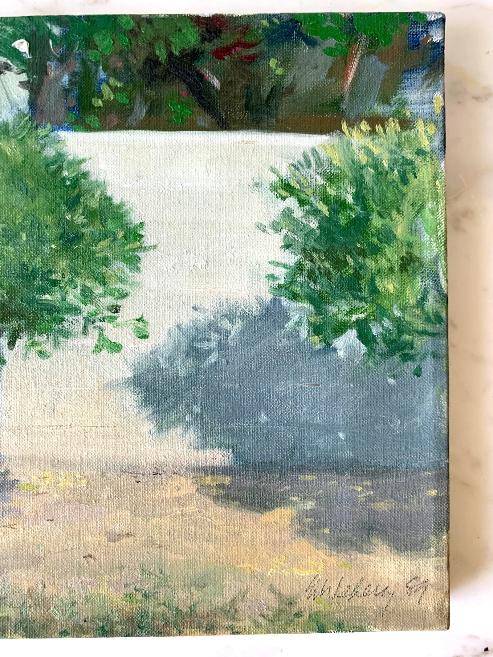 Plein Air Impressionist Oil Painting 'On Murray Drive, Silverlake, Ca'" by Larry Eikleberry C.1989 - 5