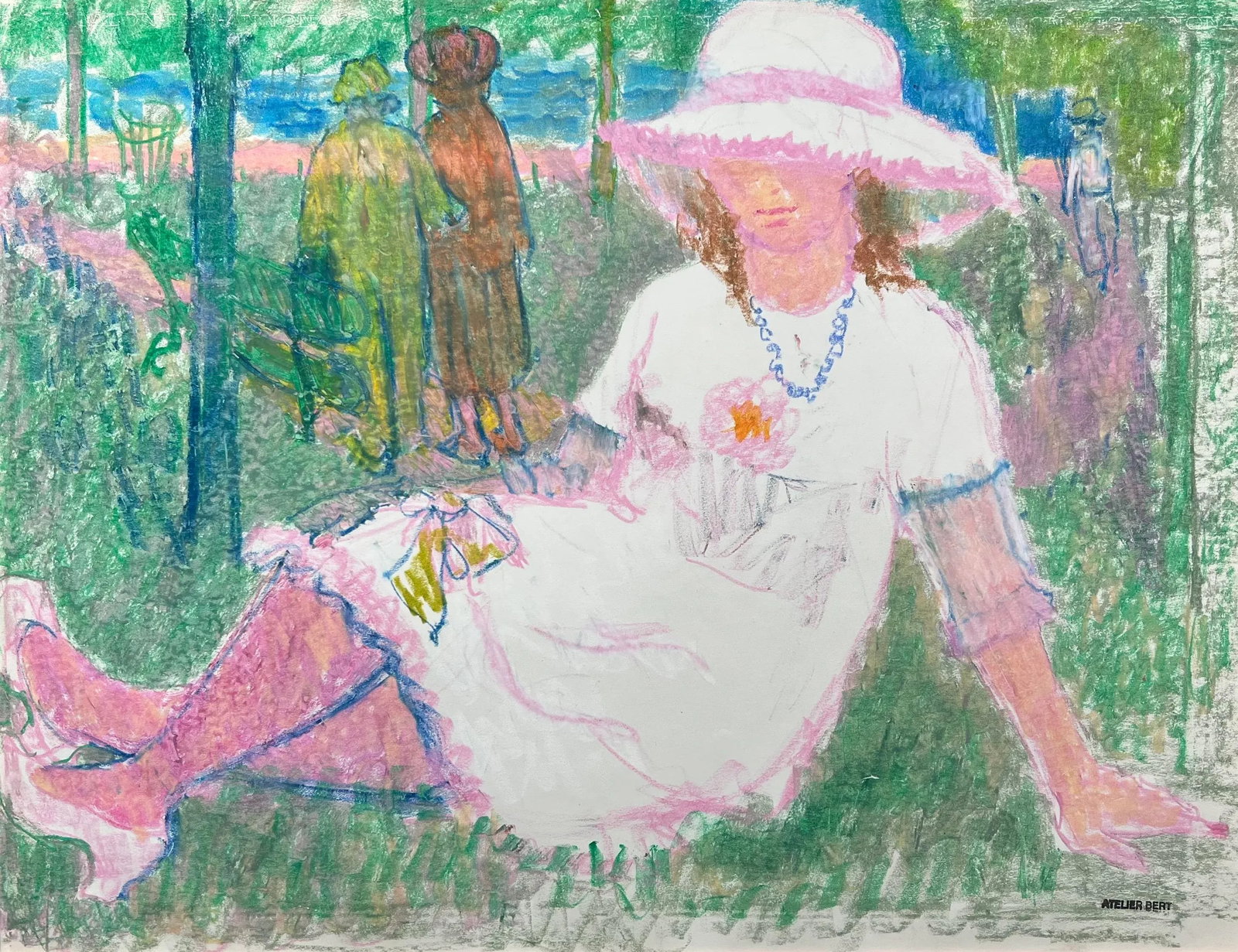 1980s "The Sunday Dress" by Galerie Bert, Pastel on Paper - 2