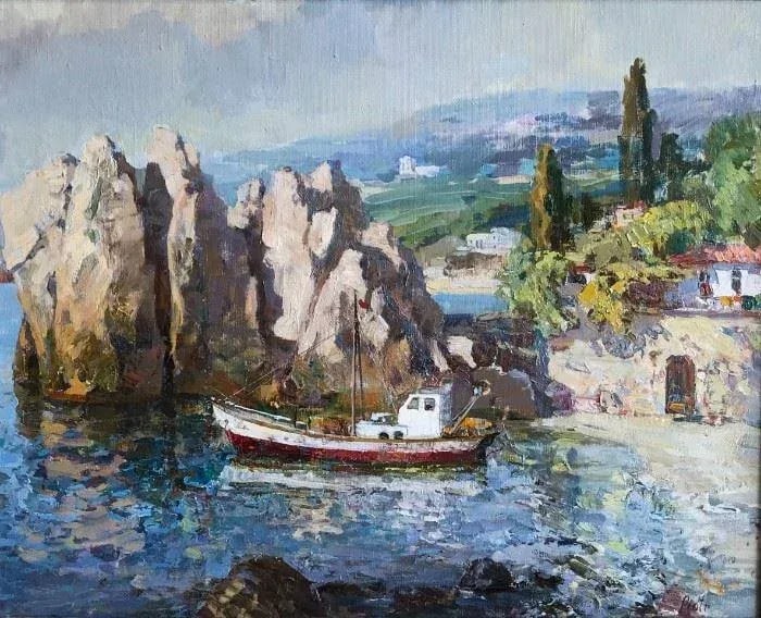 1990s "On the Greek Aegean" Nautical Seascape Framed Painting by Piotr Marmanov - 2