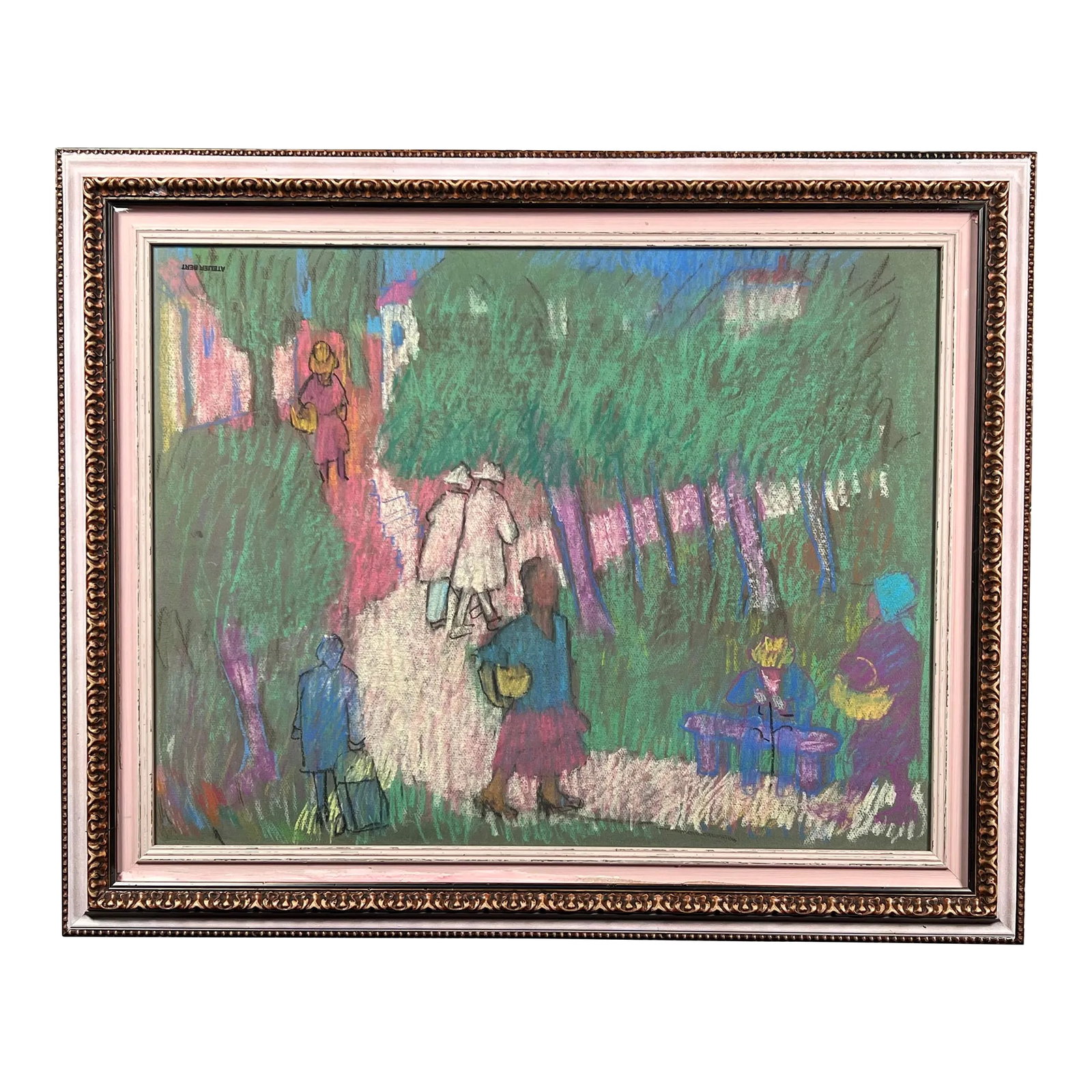 Walk in the Park by Pascal Bert (Galerie Bert), Pastel on Paper C. 1980 (1 of 3)