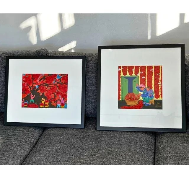 1990s Gouache on Paper, Chinese Folk Art, Signed and Framed, Pair (2) - 2