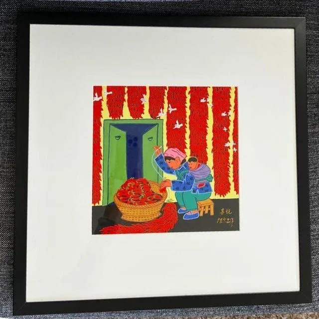 1990s Gouache on Paper, Chinese Folk Art, Signed and Framed, Pair (2) - 3