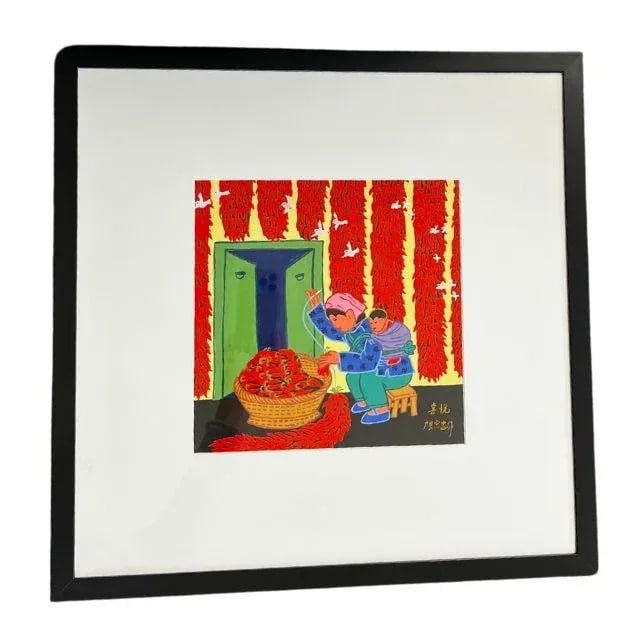 1990s Gouache on Paper, Chinese Folk Art, Signed and Framed, Pair (2) - 4