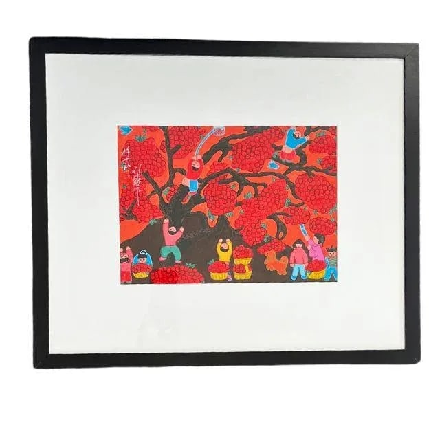 1990s Gouache on Paper, Chinese Folk Art, Signed and Framed, Pair (2) - 6
