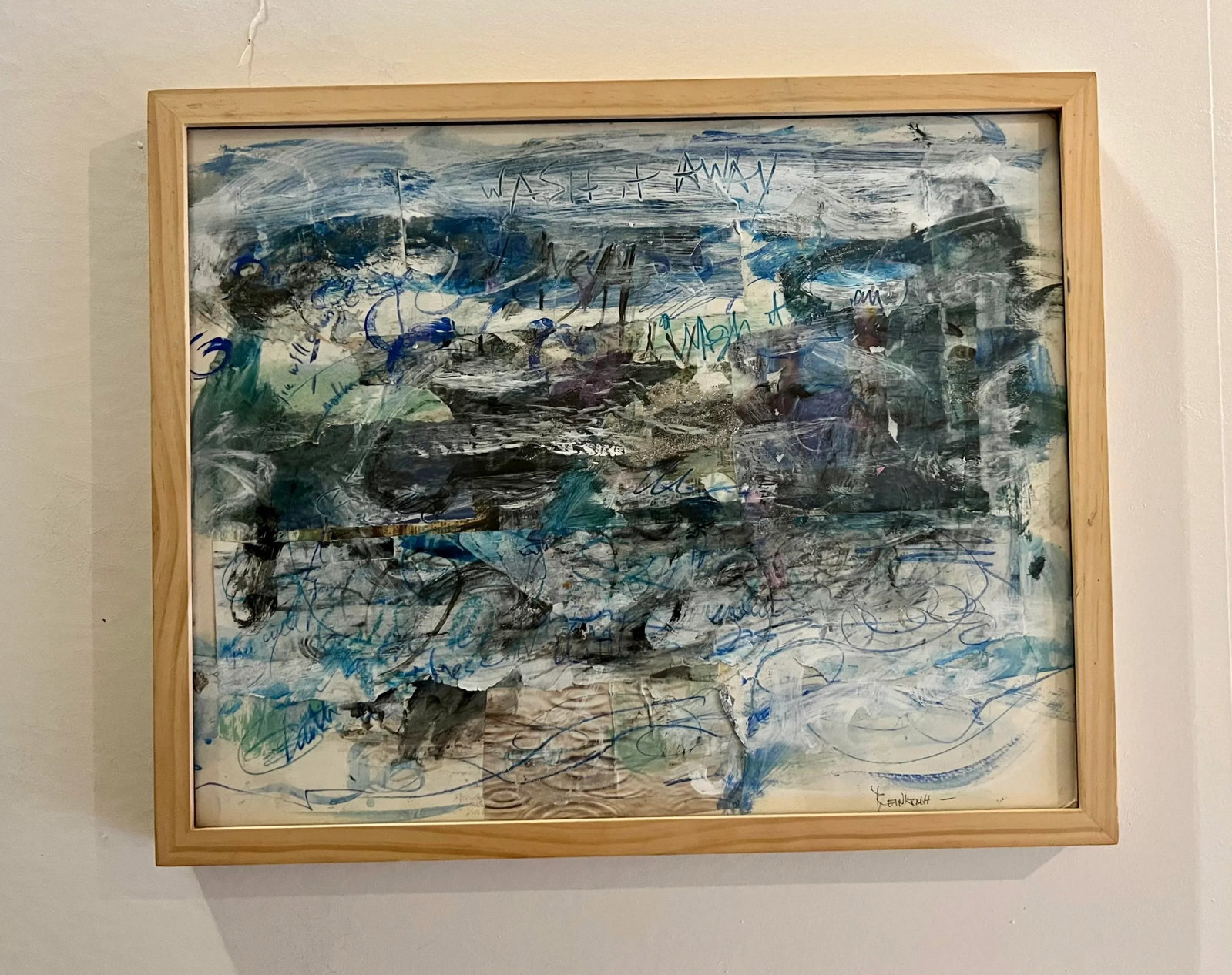 Wash It Away Contemporary Abstract Mixed Media Painting by Ellen ReinKraut, Framed - 7
