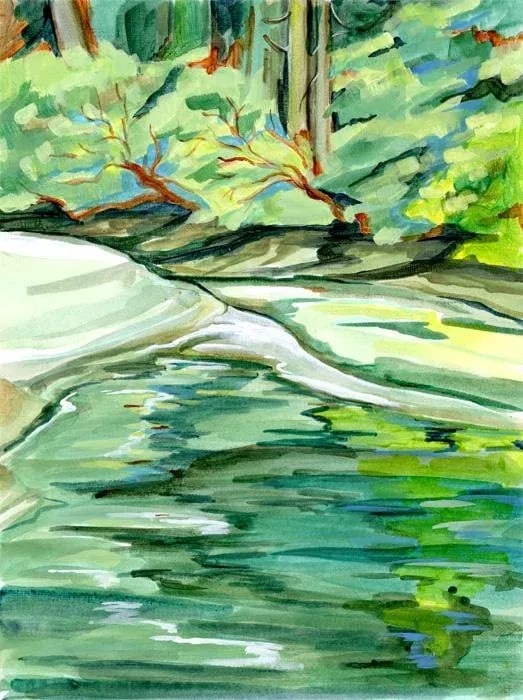 Plein Aire Landscape Original Painting, Sandbar 2, Acrylic Study: Color study painted outdoors on site at the beach. Plein aire acrylic painting of water and landscape on 9" x 12" canvas paper, unframed. Last photos show a simple framing possibility. Will be shipped