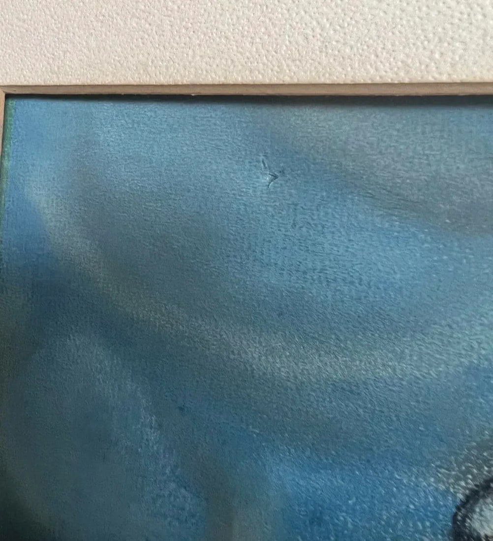 Mid 20th Century Modern Animal Scene Chalk Drawing with Panther and Cranes, Framed - 8