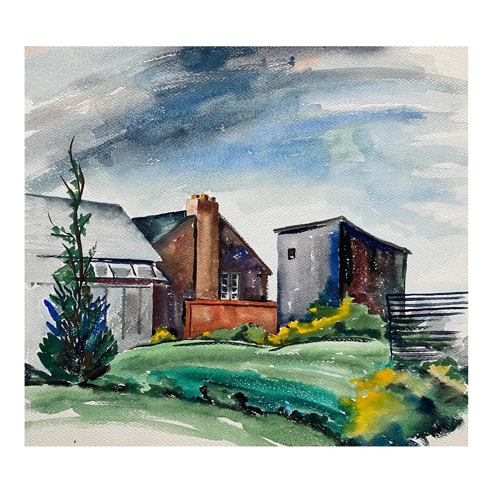 1930s James Wilson Landscape Painting: 1930s painting by James Wilson, a student at the James Herron Art Institute (Now Herron School of Art and Design at Indiana University - Perdue University Indianapolis). Not identified at