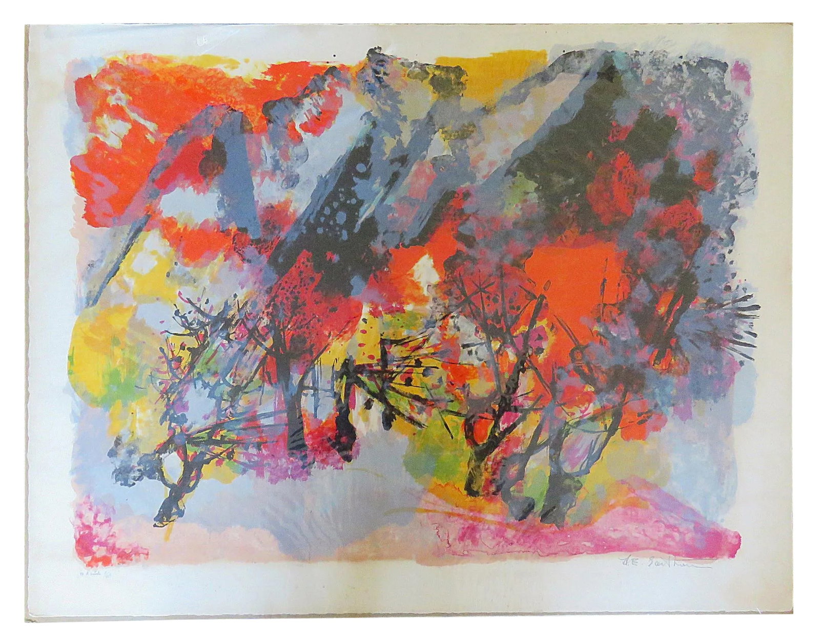 Late 20th Century Vintage Maurice-Elie Sarthou Lithograph Print: Maurice-Elie Sarthou (FR 1911-1999) original lithograph (L'Incendie) pencil signed, artist proof, numbered ____/XXV. There is some slight foxing and toning (see pictures). It is sealed under
