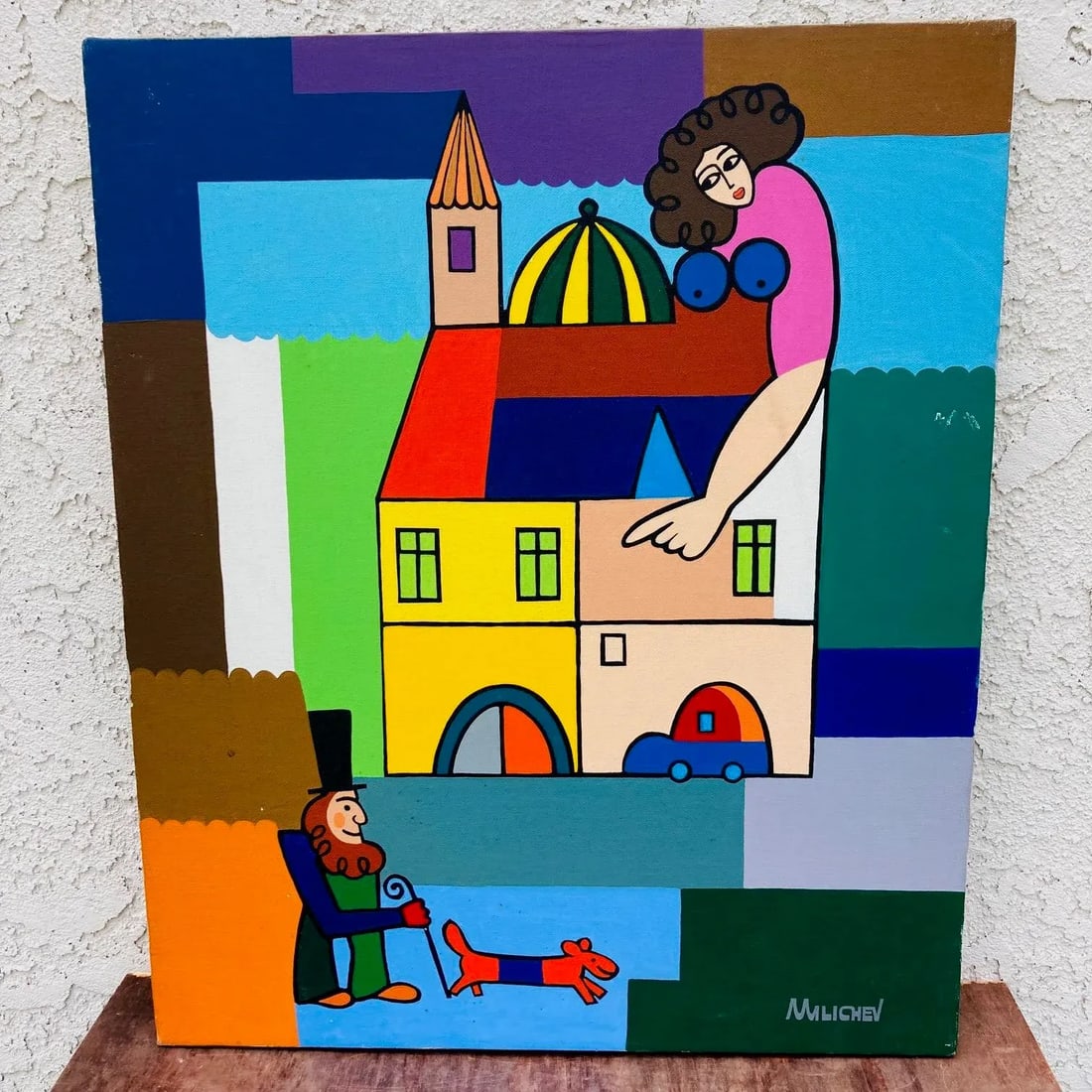 1960s Salvatore Milichev Cubist Modern Figurative Oil Painting - 13