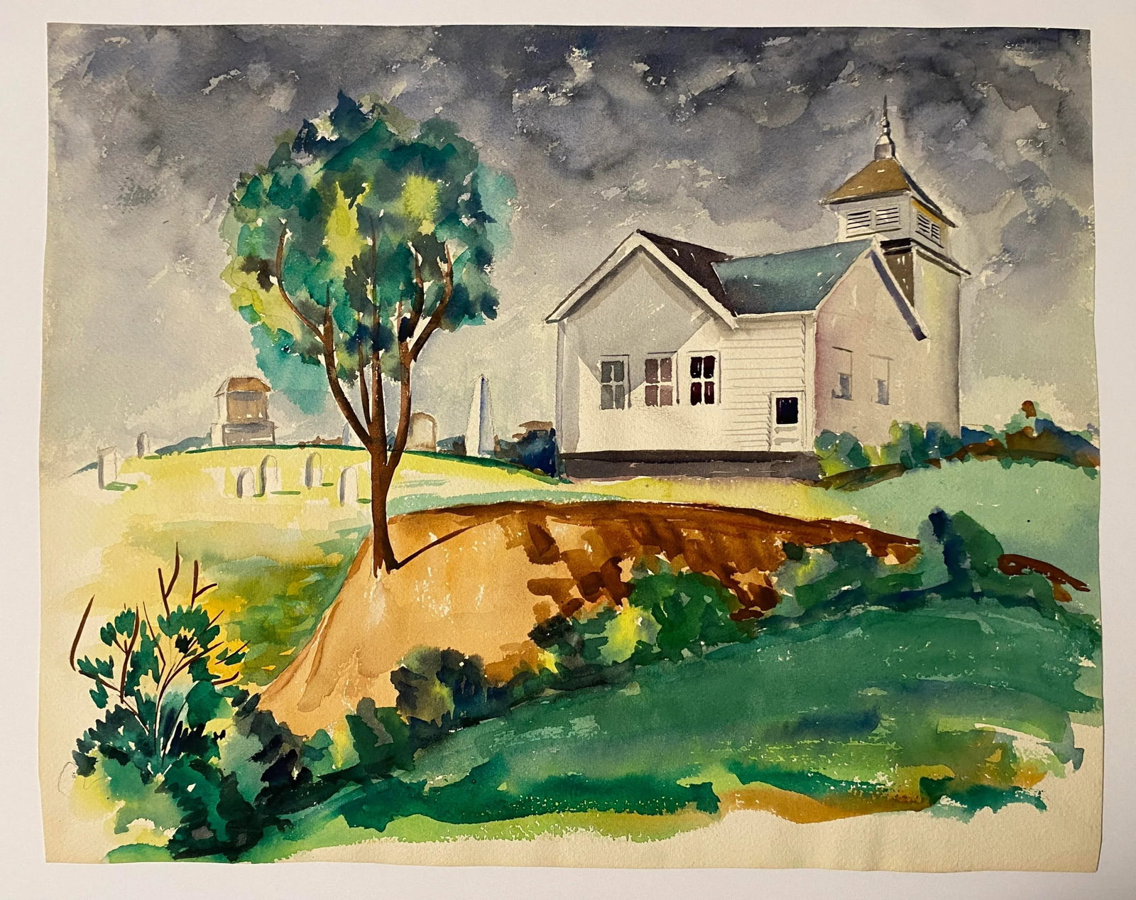 1930s James Wilson Indiana Chruchyard Watercolor - 2
