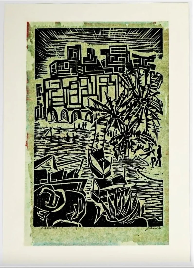 1940s Jacob Heller Caleta South American Woodblock - 2