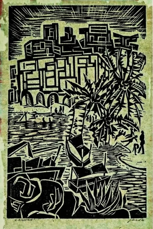 1940s Jacob Heller Caleta South American Woodblock - 3