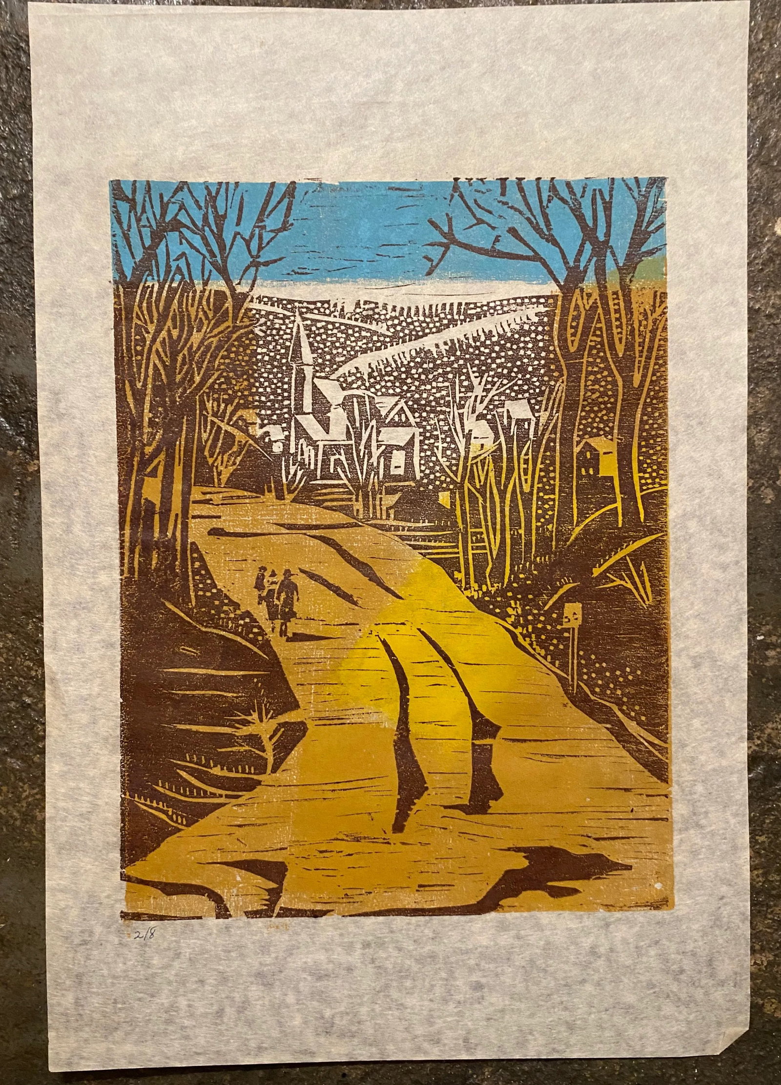 1950s Georgiabelle Clark Village Color Woodblock Print - 2