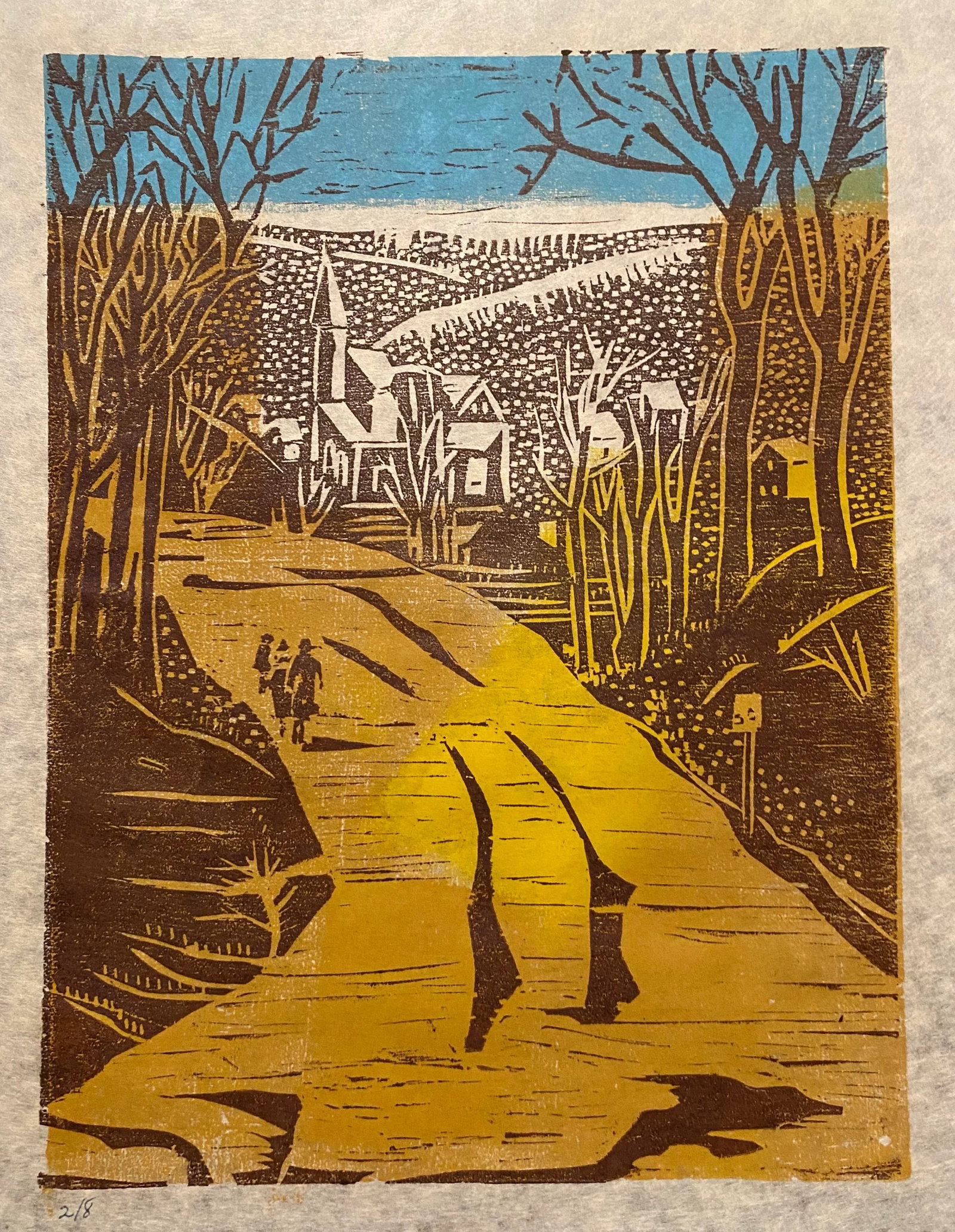 1950s Georgiabelle Clark Village Color Woodblock Print - 3