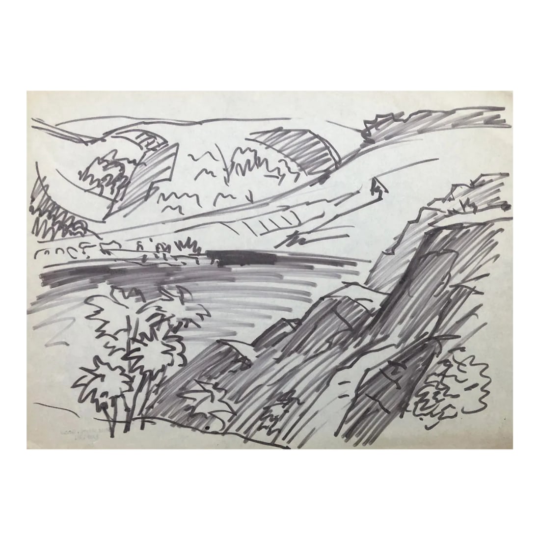 1950s Henry Gasser Landscape Drawing (1 of 4)