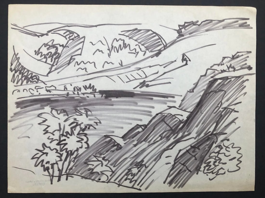 1950s Henry Gasser Landscape Drawing - 3