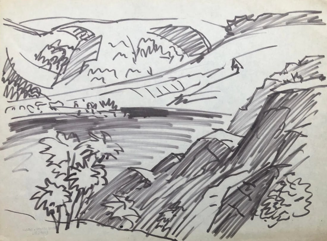 1950s Henry Gasser Landscape Drawing - 4