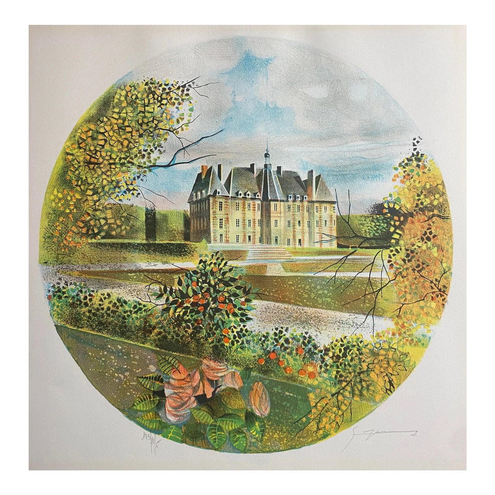1960s Claude Grosperrin Chateau De Sceaux French Lithograph: Claude Grosperrin (1936-1977) Chateau de Sceaux, lithograph on paper. Pencil signed and numbered 183 of 250. Condition: Alterations: Original Condition Unaltered Imperfections: Some Imperfections