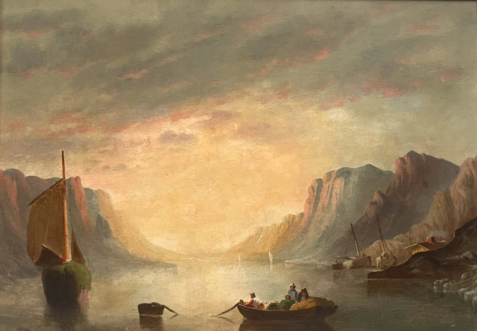 Antique Sunset Maritime Oil Painting - 2