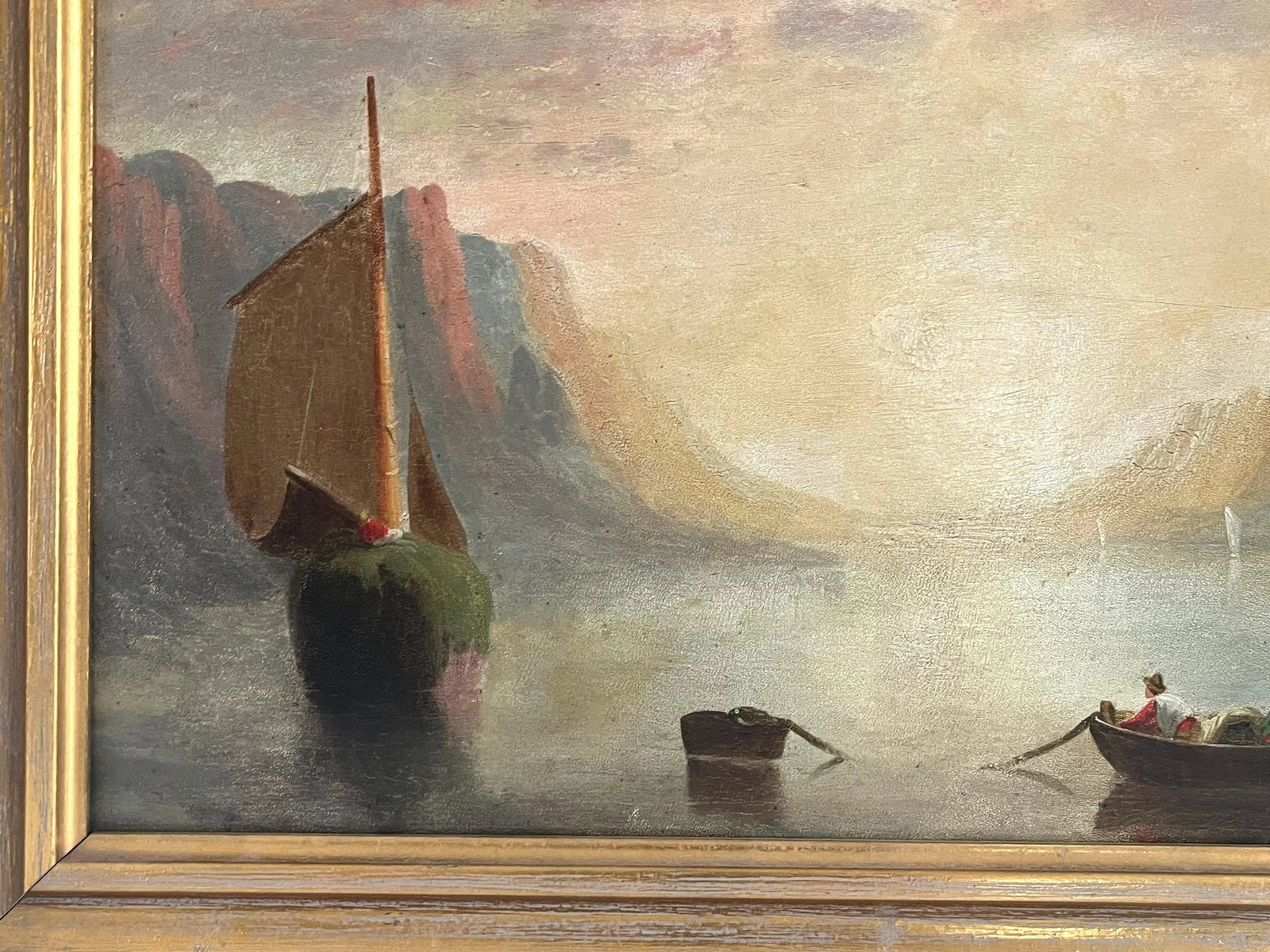 Antique Sunset Maritime Oil Painting - 6