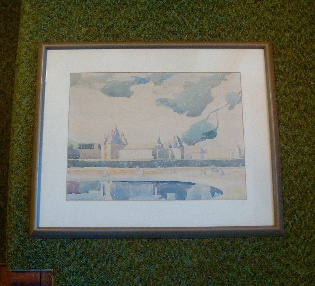 Vintage French Landscape Watercolor Painting Country Chateau - 6