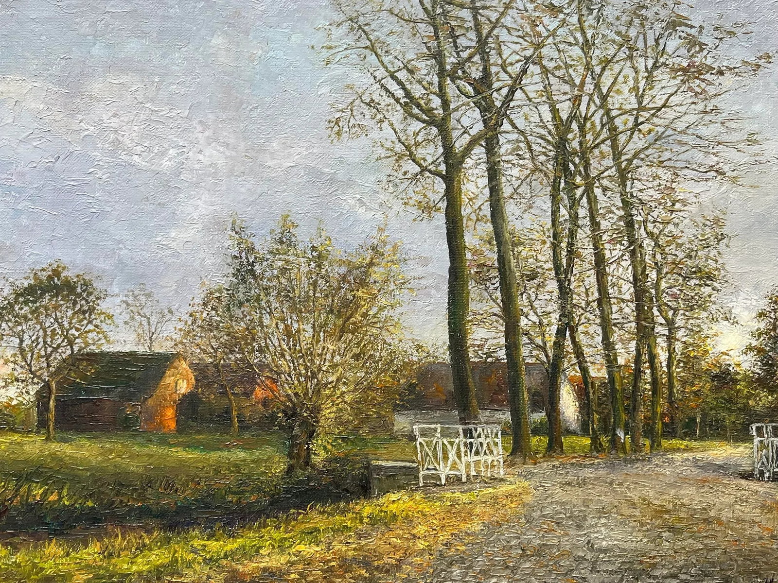 Vintage Dutch Landscape Oil Painting of a Farm and Trees by Van Neer - 3