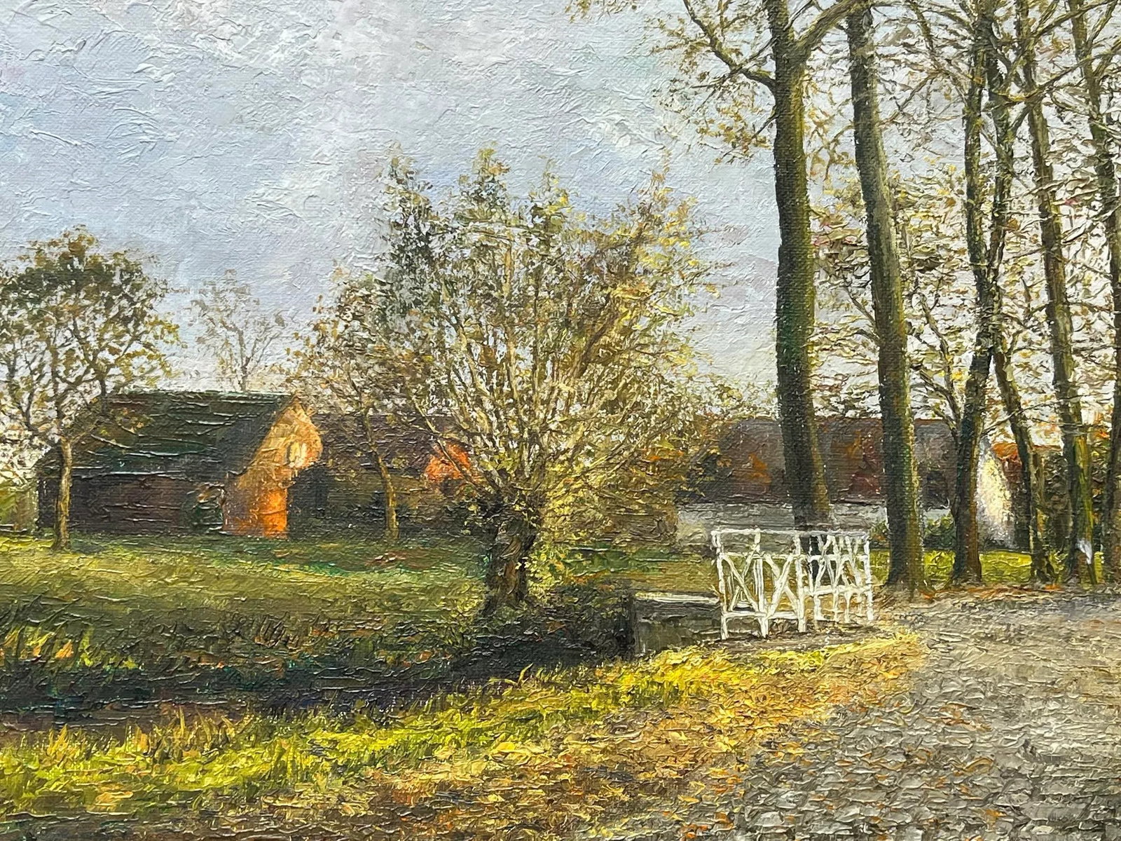 Vintage Dutch Landscape Oil Painting of a Farm and Trees by Van Neer - 4