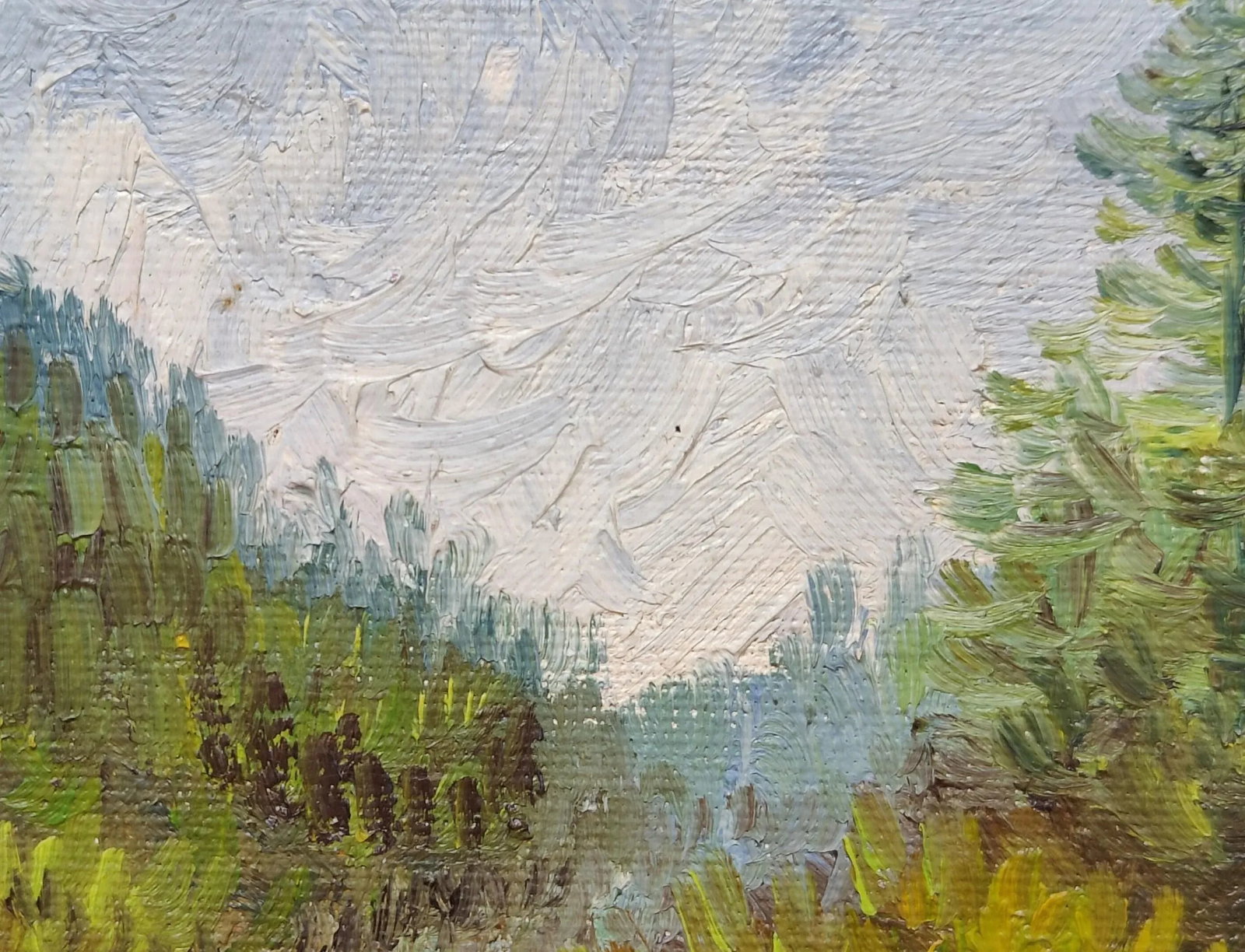 Impressionist Landscape River and Forest Oil Painting Silver Wood Frame 5x7 - 6