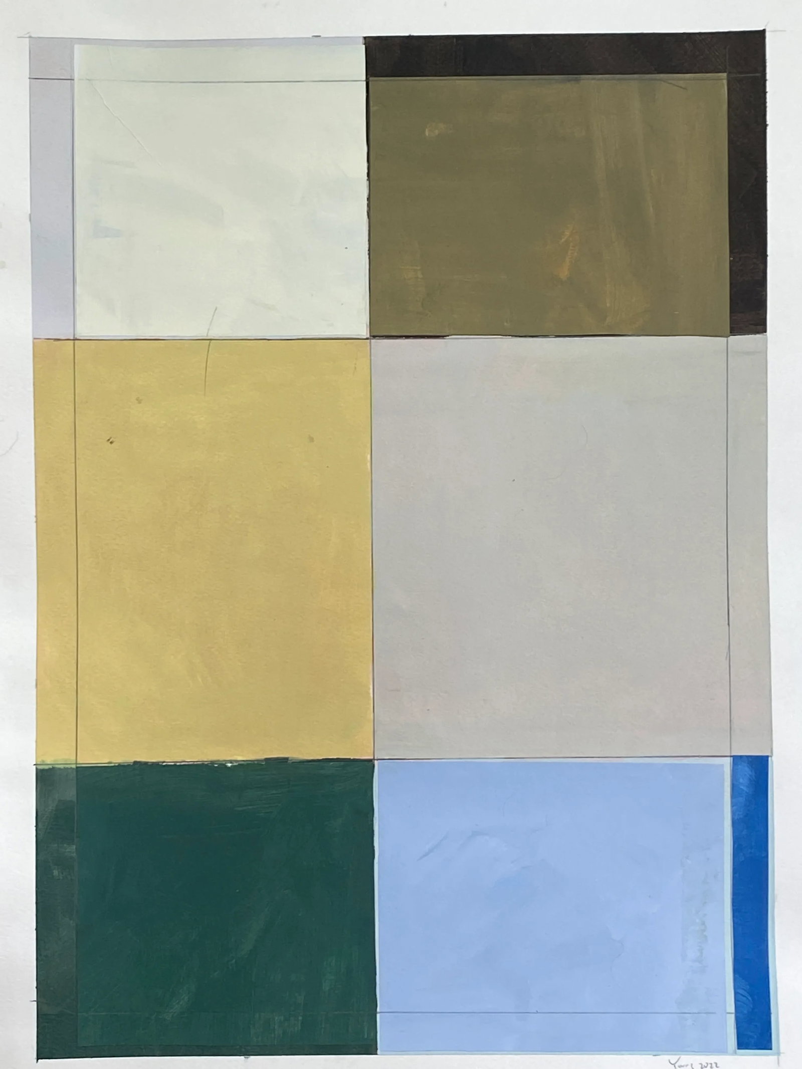 Lake Series, Contemporary Abstract Landscape Painting on Paper: Brighten up your room with a new piece in the lake series. Contemporary painting and collage on heavy archival watercolor paper. Paper measures 18x24 inches. A white border is left to allow for