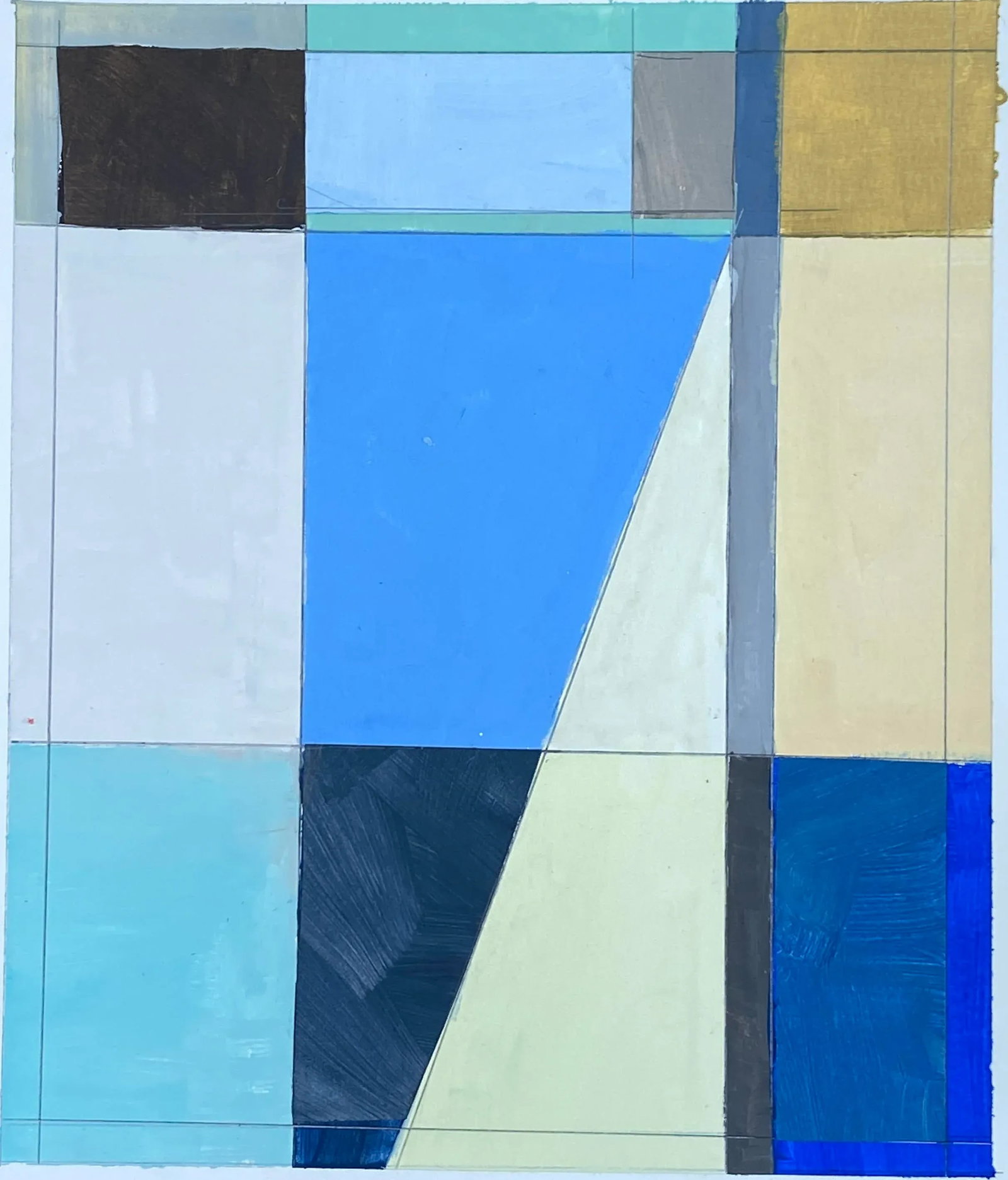 Bryan Young Original Lake Series, Painted Collage Abstract Landscape on Paper: Brighten your room with bold colors from the Lake Series. Painted paper mounted to heavy acrylic archival watercolor paper. Paper measure 12x14 inches. An inch border is left to allow for framing.